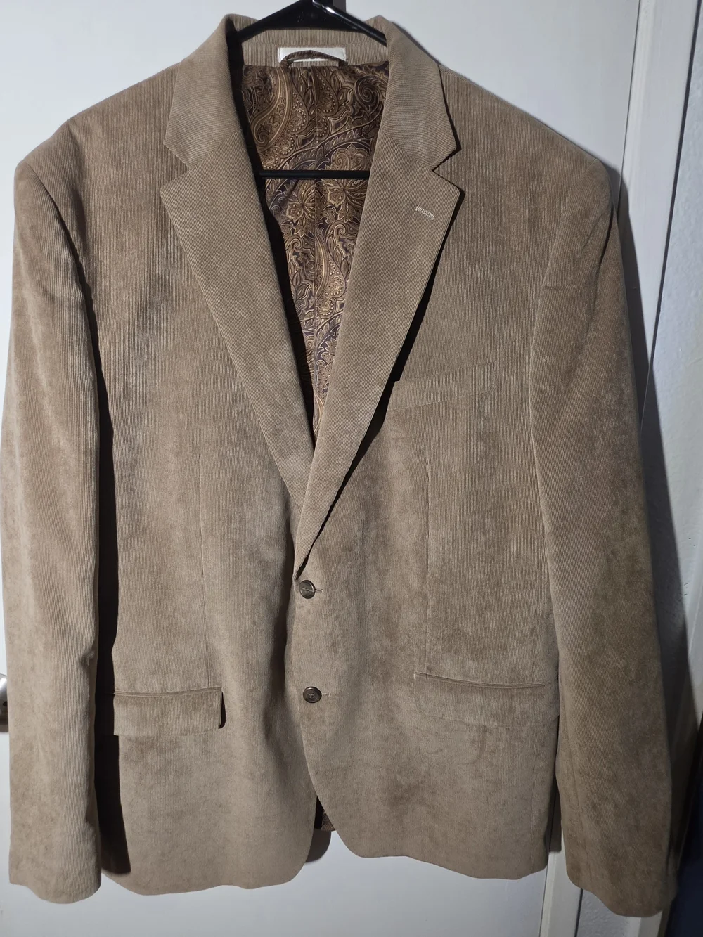 Chaps Taupe Corduroy Sport Coat with Paisley Lining